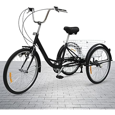 24" Adult Tricycle 3 Wheel 6 Speed Adult Trike Cruise With Basket & Lamp for Recreation, Shopping,Exercise Men's Women's Bike (Black) Cover