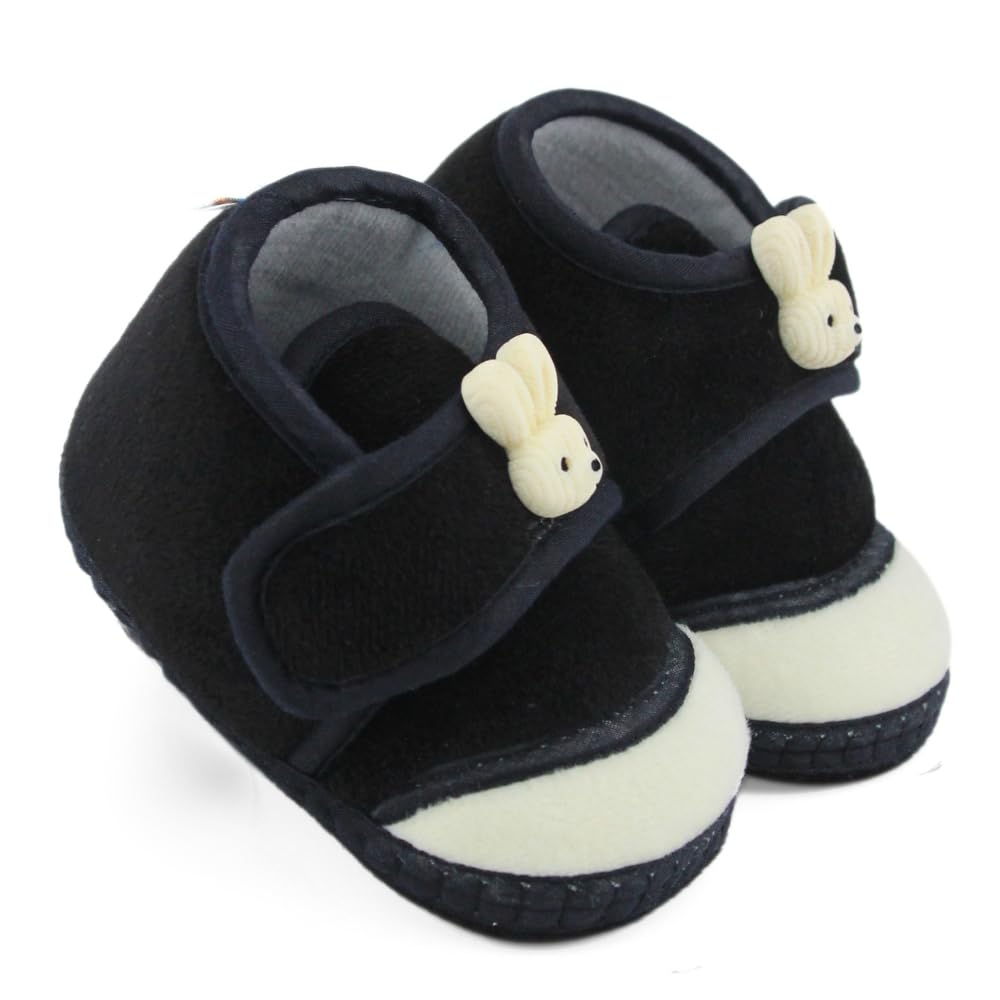 neska moda 6 To 12 Months Baby Boys & Baby Girls Velboa Rabbit Face Black,White Hook & Loop Shoe Booties-BT5618-picture-41
