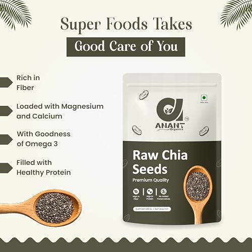 Image of Anant Organics Quality Chia Seeds | Rich in Protein, Fiber & Omega-3 | Raw & Unroasted Superfood | Gluten Free | 100% Natural | Vegan (500g)