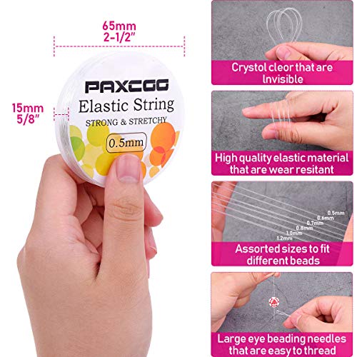Paxcoo Elastic Beading String for Bracelets with 2 Needles (Assorted Sizes)