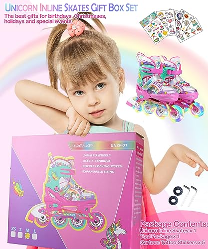 4-Pejiijar Licorne Rollers Enfant avec Roues Lumineux Patins à roulettes Alignées Rollers en Ligne Taille Ajustable Rollers Quad pour Filles Femmes Débutants Cadeau de Noël d'anniversaire – vue 5