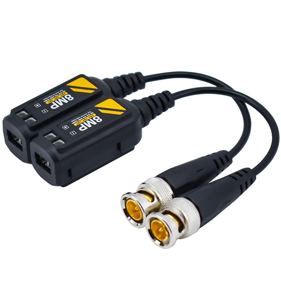 Greluma 2 paia trasmettitore ricetrasmettitore video balun BNC HD passivo 8MP/4K tramite cavo RJ45 UTP Connettori cavo AHD/TVI/CVI/CVBS per telecamere di sicurezza CCTV 720P/960P/1080P/3/4/5/8MP