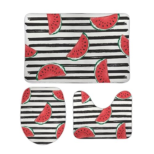 3 Piezas Juego De Alfombra De Baño Sandía Patrones Sin Fisuras con Rayas Ilustración Vectorial Imprimir Pedestal Tapa Estera Antideslizantes Tapa De Inodoro Moda 3 Alfombrillas De Baño