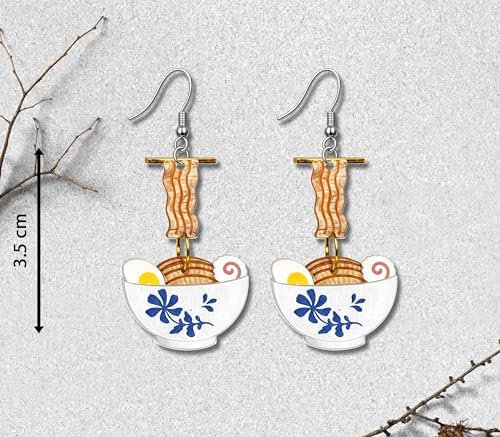 Ramen Acrylic Earrings - Asian Food Acrylic - Ramen Jewelry - Foodie - Chinese Food - Japanese Earrings - For Teachers - Educators - Librarians - Women Stainless image 4