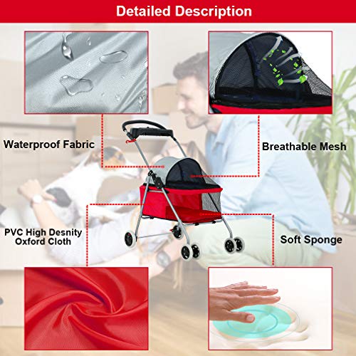 image for BestPet Pet Stroller 4 Wheels Posh Folding Waterproof Portable Travel 