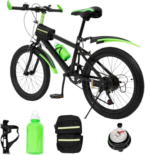 WSIKGHU Bicicleta de montaña de 20 pulgadas para niños y niñas, con guardabarros, 7 marchas, cuadro de acero al carbono, bicicleta para regalar, adecuada para 125 hasta 155 cm (verde)
