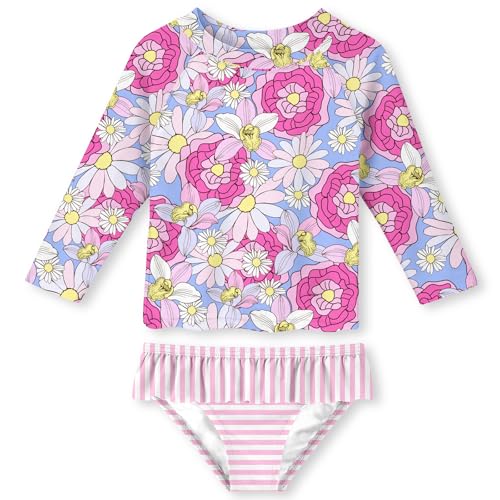 Image of Lovekider Little Girls Swimsuits 2 Pieces Swimwears Rash Guard Set Long Sleeve UPF50+ Bathing Suit for Beach 2-8T