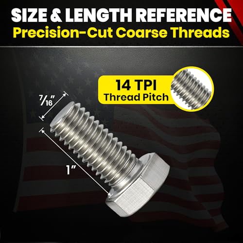 Image of Stainless 7 /16-14 x 1 inch Hex Head Bolts (3 /4 inch to 5 inch Lengths Available in Listing), 304 Stainless Steel, 10 Pieces (7 /16-14 x 1 inch)