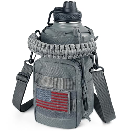 Image of 64 Oz Water Bottle with Sleeve - Half Gallon Insulated Water Jug with Handle - Stainless Steel Sports Bottle for Gym Workout Hiking Glacier Grey