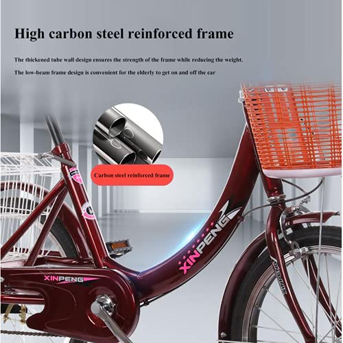KHiry 3-Rad-Fahrrad für Erwachsene, Dreirad für Erwachsene, Outdoor, Sport, Stadt, Stadt, Fahrrad, Rahmen aus Kohlenstoffstahl mit doppeltem Bremssystem, inklusive Korb zum Radfahren, Treten (B) – Bild 4