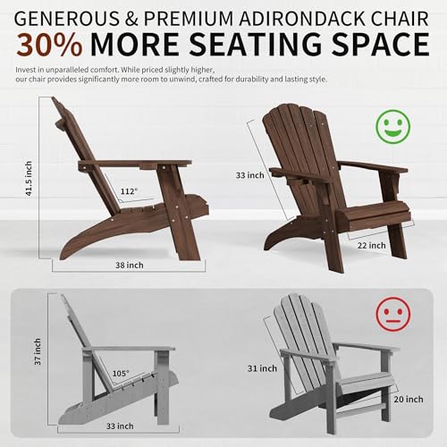 Image of Psilvam Adirondack Chairs with Cup Holder, PolyLumber Fire Pit Chair, Light Brown