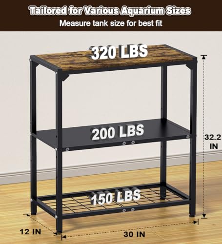 20-30 gallon aquarium stand fish tank stand with adjustable 3-tier storage shelf heavy duty reptile breeder turtle tank terrarium rack table for home office 3034 l x 1234 w x 32234 h black