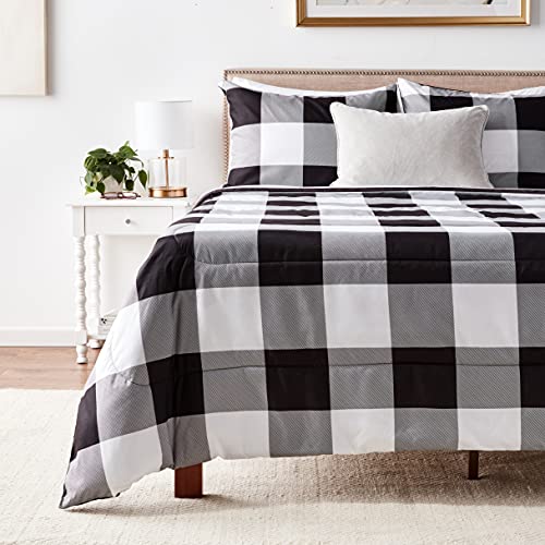 Addison Home 7-Piece Buffalo Plaid Queen Comforter Set Bed In A Bag, Lightweight Ultra-Soft Microfiber, Reversible Comfortable Bedding Set, Hypoallergenic Bedspread, Queen, Black And White #TOP4