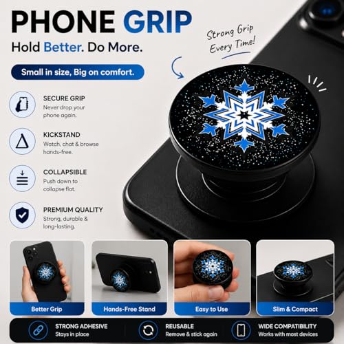 Image of Phone Case Holder | Expanding Kickstand, Mobile Phone Hold Grip for iPhone, Samsung, OnePlus & All Smartphones - Mandala (Blue White)