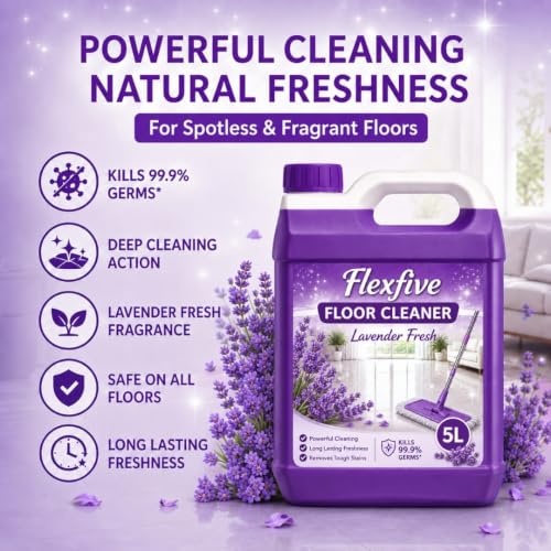 Image of Floor Cleaner Liquid 5L, Lavender Fresh Fragrance, Powerful Stain Removal, Long Lasting Freshness, Suitable for All Types of Floors, Home & Office Cleaning