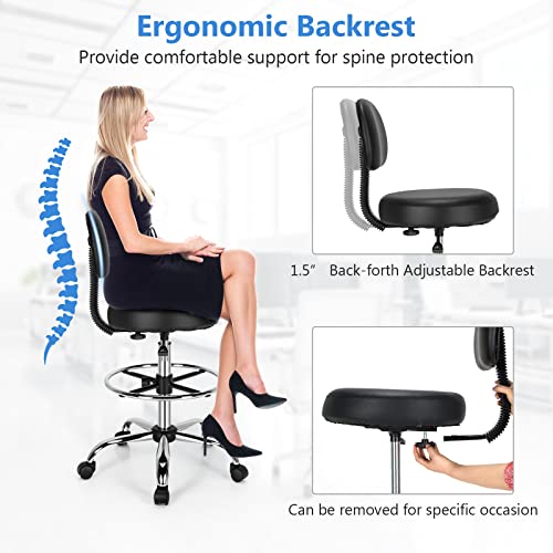 Giantex GT10243DK-HW Pu Leather Drafting Chair, Tall Office Chair With Retractable Mid Back, Standing Desk Chair With Adjustable Foot Ring, Ergonomic Upholstered Rolling Stool, Swivel Counter Height Task Chair thumb #5