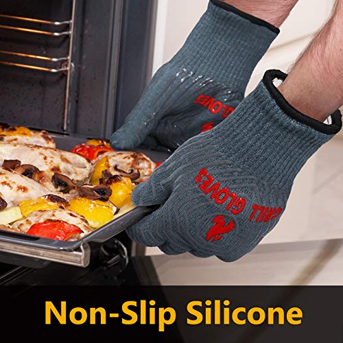 Gants barbecue QUWIN contre les brûlures de cuisine avec silicone isolant 800 °C