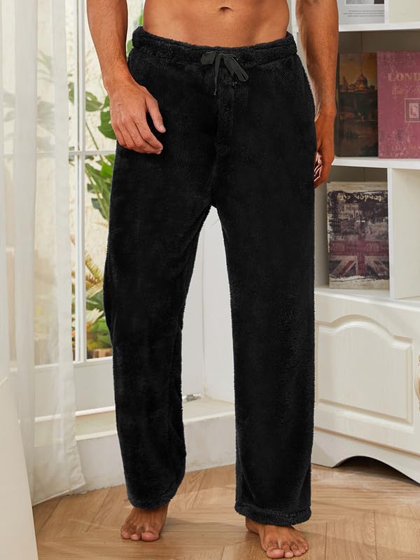Vulcanodon 2 Pack Mens Plush Warm Pajama Pants, Fluffy Soft Fleece Sleep Pant with Pockets Lounge Pj Bottoms for Men2