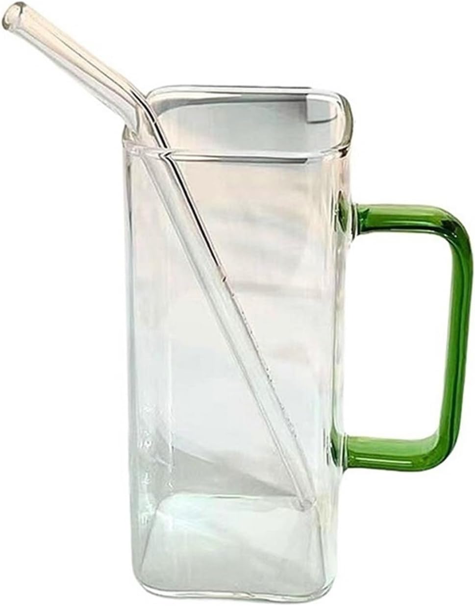 Glass Cups Square Drinking Glasses with Colorful Handle, 450ml Clear Borosilicate Glass Iced Tea Juice Cups with Straw Cocktail Glasses(Amber)