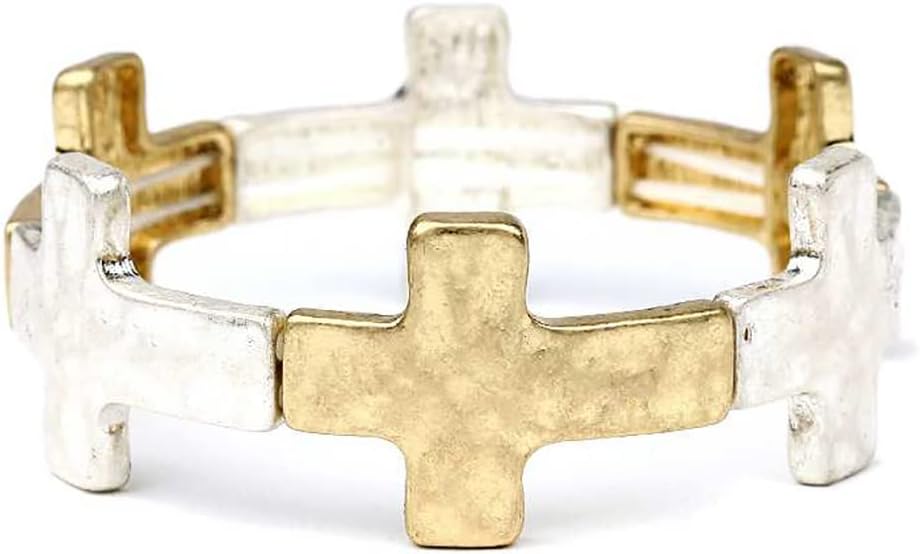 Rosemarie's Religious Gifts Women's Statement Cross Charms Stretch Bangle Bracelet, 6.5"