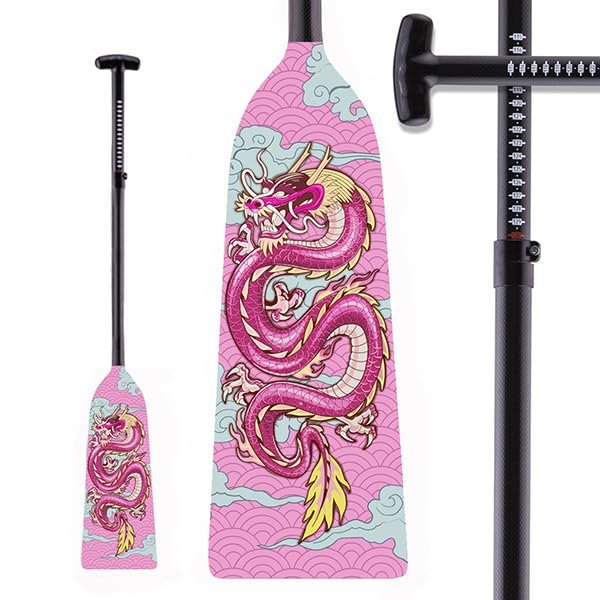 IDBF Approvato Fibra di Carbonio Entrambe Grafiche Drago Rosa Morsetto Alluminio Regolabile Dragon Boat Paddle con Tip Guard Protector