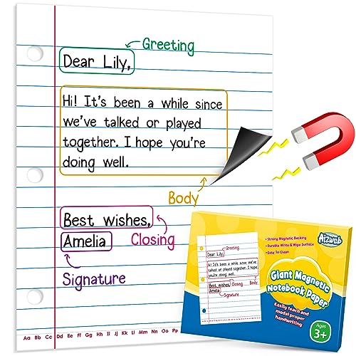 Aizweb Giant Magnetic Notebook Paper,Dry Erase Handwriting Lined for Classroom Whiteboard Accessories, Chart Paper Teacher Must Have Homeschool Teaching Supplies,Teacher Essential,17" x 21.5" by Aizweb - Used condition - CA$26.31
