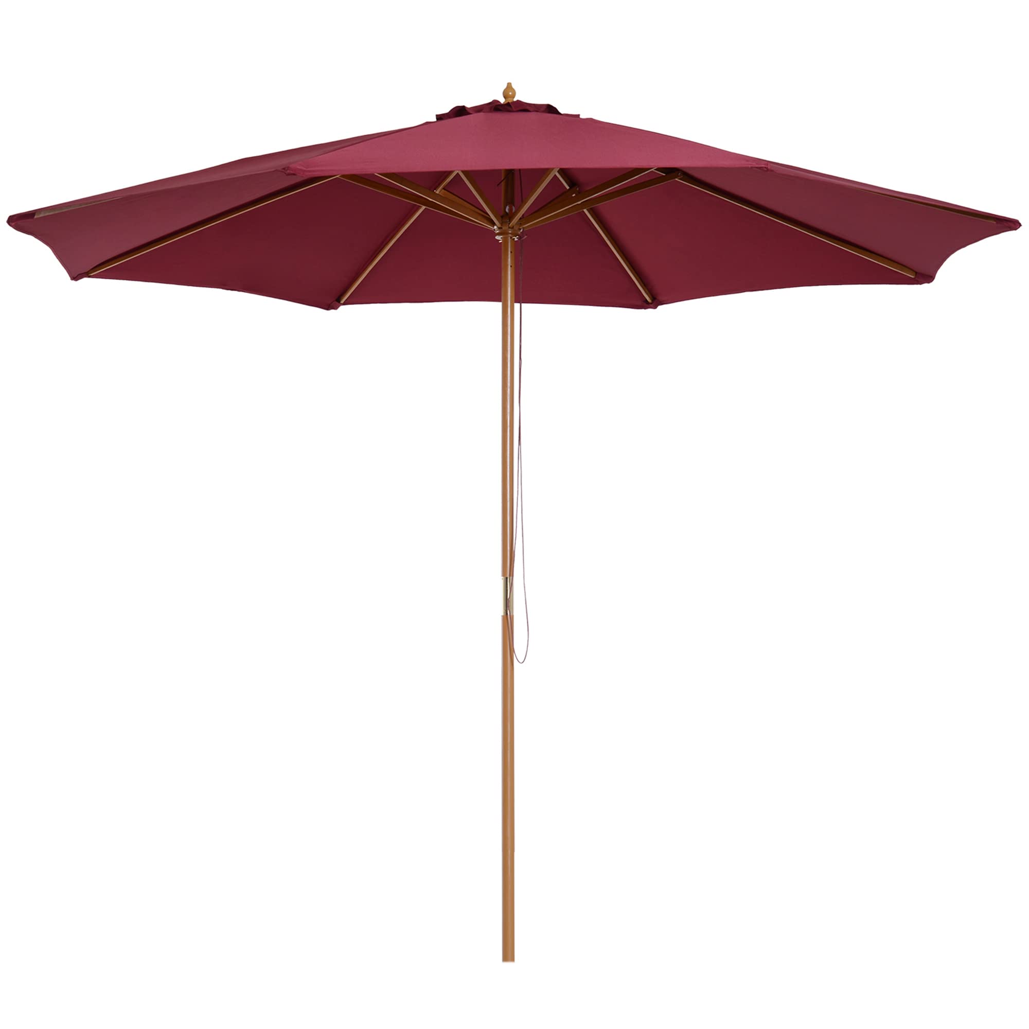 Outsunny Cream/White 3(M) Garden Parasol, Pulley Operated Patio Umbrella, Wooden Parasol, Table Market Umbrella With Rope Pulley Mechanism And 8 Ribs,