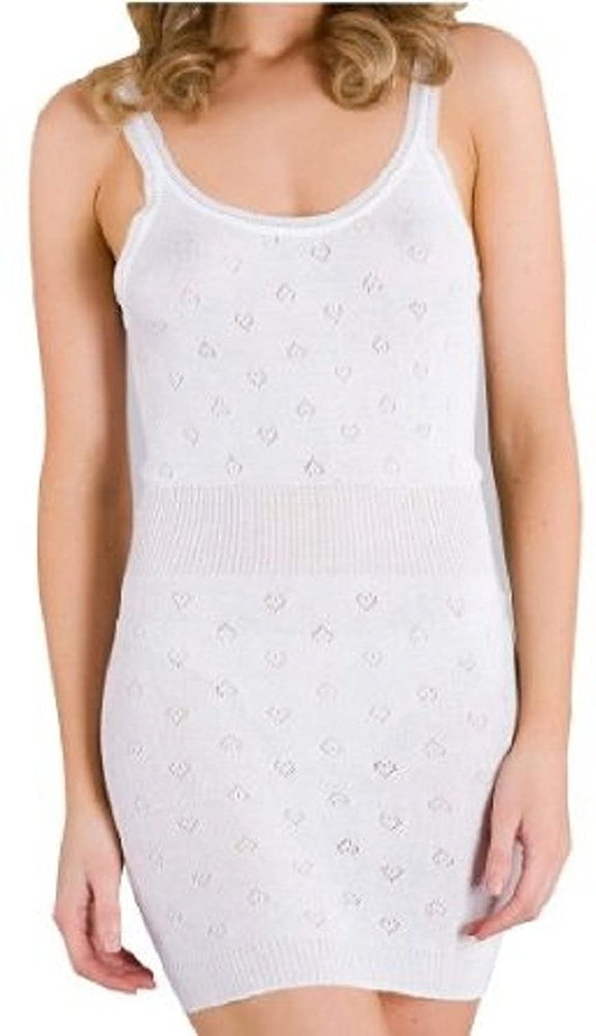 Top Linen (Nw) Ltd Women's French Neck Long Vest Round Neck White Snowdrop Thermal Underwear Vest Top - French Round Neck Long Vest - Made In Uk (, Medium)
