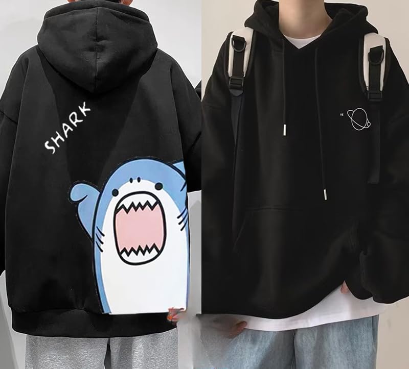 ZITEZHGO Plus Size Cute Shark Cartoon Streetwear Hoodie for Men Women Teen Boy Oversize Pullover Top Clothes2