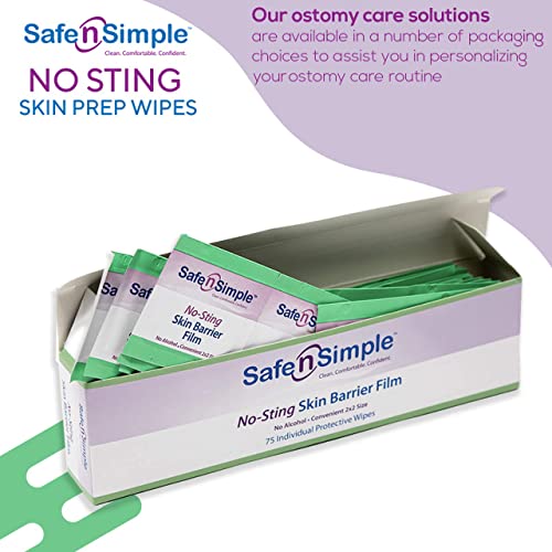 Safe N' Simple No Sting Skin Prep Wipes - 75 Individual Ostomy Barrier Film Wipes - Skin Prep Protective Wipes - Bandage Medical For Skin #TOP1