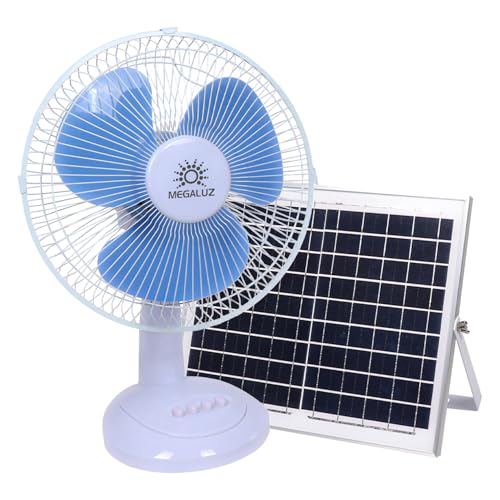 Megaluz Ventilador Solar Portátil de 12W con Batería de 4400mAh，Tres Niveles de Velocidad, Diseño Compacto para Uso...
