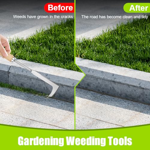Adiwo 4 PCS Desherbador Manual, Herramientas de Deshierbe, Acero Inoxidable, Kit Jardinería, Desherbador de Raíces, Mango de Madera, Mango Ergonómico, para Excavar Deshierbar Trasplantar - imagen 5
