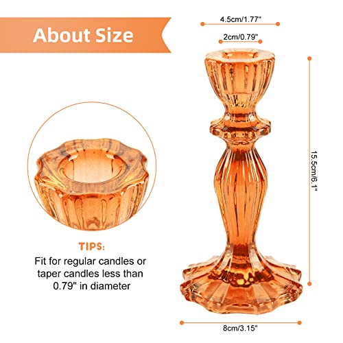 Glass Candle Holders, 2Pcs Pillar Candle Holders Decorative Candlestick Holders Table Centerpieces Valentines Wedding Home Decor, Orange #TOP1