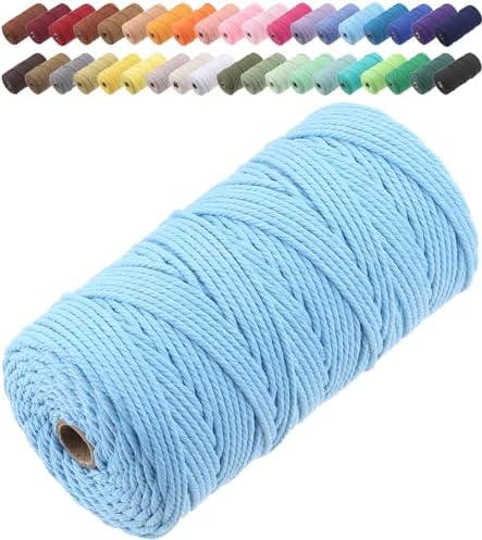 GOHOF Macrame Cord 3mm x 150m Premium Cotton Macrame Rope, 4 Strand Twisted Soft Cotton Cord, One of The Most Perfect Materials for Macrame Art, Cotton String Without Chemicals (Light Green)