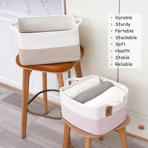 Image of COMFY-HOMI 3PACK Cotton Rope Square Basket with Handles for Shelves| Storage|Baby Basket for GIF|Shoe Basket for Organizing|New13.5 inch x 11 inch x 9.5 inch for Living Room