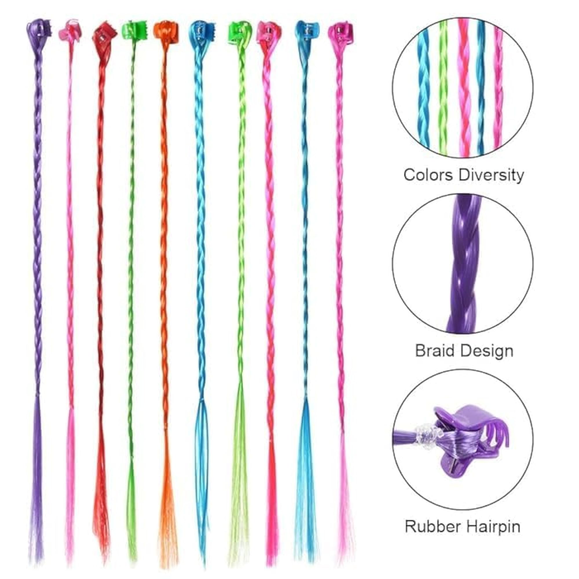 12pcs Rainbow Hair Extensions Clip In, Multicolor