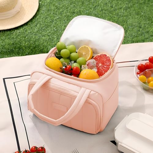 Image of SVH Reusable Thermal Lunch Carrier for Women & Kids | Insulated Lunch Tote with Front Zipper Pocket, Leak-Resistant Interior & Double Zipper Closure (Peach Blush)