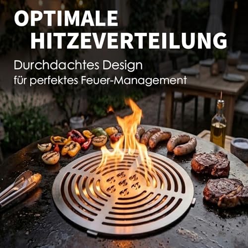 Fox·Bunny Wokaufsatz für Feuerplatten, Edelstahl, Grillplatte Plancha, kreisrunde Öffnung Ø 20 cm (Grilleinsatz Ø20cm Edelstahl)