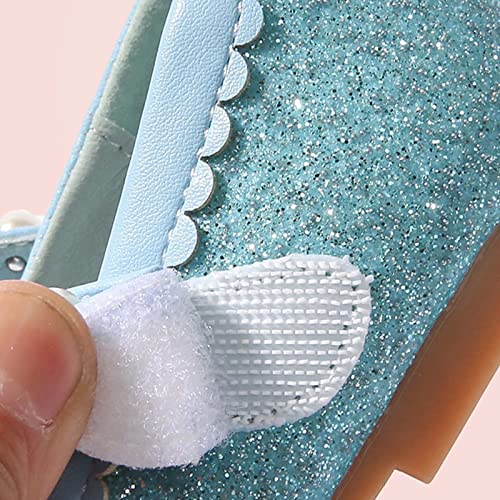 Size 3 Wide Shoes Children's Leather Shoes Female Spring and Autumn Princess Shoes Glitter Pink Blue Flat Single Shoes (Sky Blue, 13.5 Little Child)3
