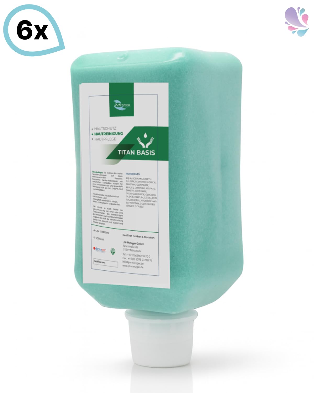Titan Basis Handreiniger 6x2 Liter Softflaschen | pH-neutral, lösungsmittelfrei, 6x2 L Softflaschen, dermatologisch getestet