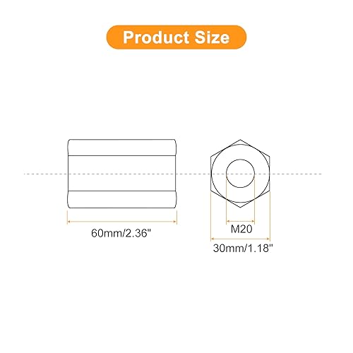Miniatura 2 de uxcell Tuercas de acoplamiento M20x30x60mm - Acoplador de varilla roscada hexagonal de acero al carbono galvanizado para muebles, electrónico,