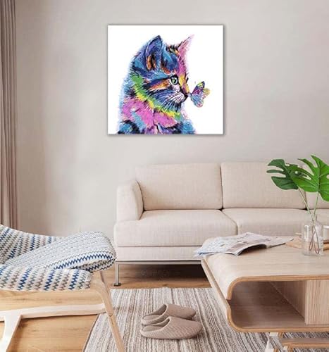 Zych Oil Painting Animal Cat Pro Butterfly Canvas Wall Art Modern Art Work Home Decoration Painting 20X24Inch (50X60Cm) #TOP1