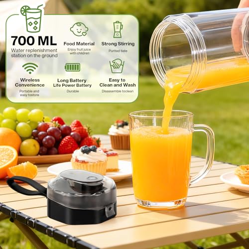 Image of Upgrade 700 ML Portable Smoothie Blender, Rechargeable Blende -Black | Contains both Automatic and Pulse Functions, with Travel Cup and Lid, 6 Sharp Blades, Mixer Blender Machine