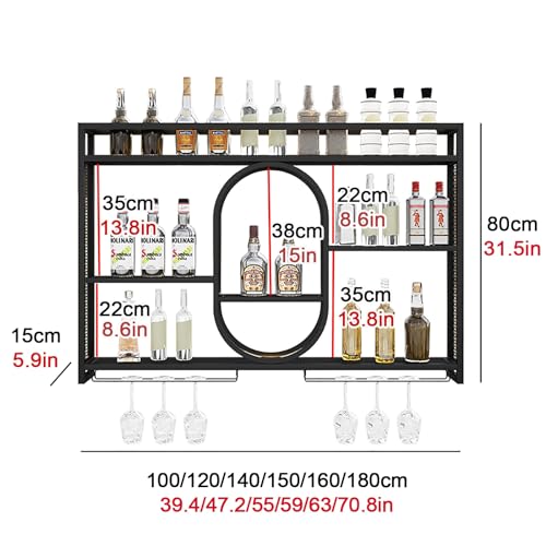 Casier à vin mural avec éclairage LED et support pour verres à pied