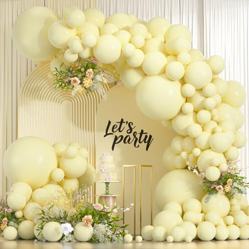 Image of Pastel Yellow Balloons, 114pcs Light Yellow Balloons Garland Arch Kit, 18 12 10 5 inch Pale Yellow Balloon for Sunshine Baby Shower, Bee Theme Birthday, Gender Reveal