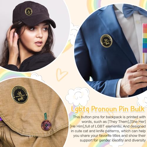 100 Pcs Pronoun Pins Gender Identity Pins Pride They Them She Her LGBTQ Bisexual Pansexual Lesbian Trans Pin for Pride Parade Festivals Shirts Clothes4