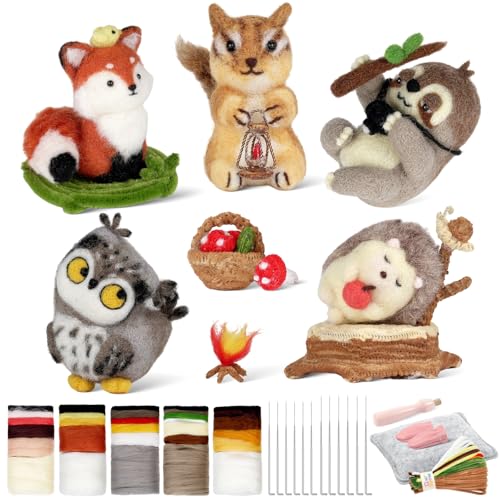 MOREJMTT Needle Felting Kit, 5 PCS Animal Needle Felting Beginner Kits, Wool Felt Needle Felting...
