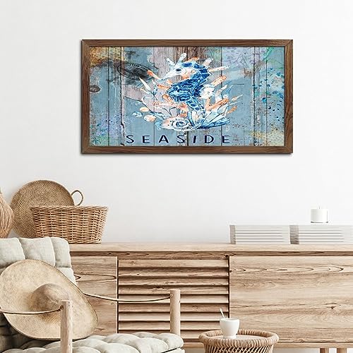 Letrero de madera náutico con caballito de mar retro para pared de casa 7