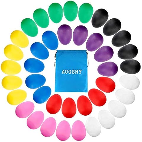 Augshy 40PCS Plastic Egg Shakers Percussion Musical Maracas Easter Eggs with a Storage Bag for Music Learning DIY Painting Cover