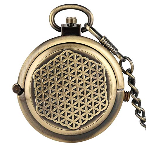 Taschenuhr mit Kette Retro Antique Hollow Cover Einzigartige Doppel-Plattenspieler-Kappe Handaufzug Mechanische Uhr Herren Bronze